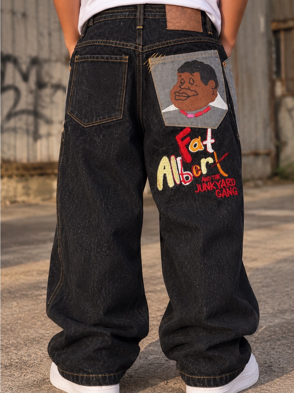 Vintage Platinum FUBU Fat Albert Junkyard Gang Jeans Boys 12 Black Y2K Baggy